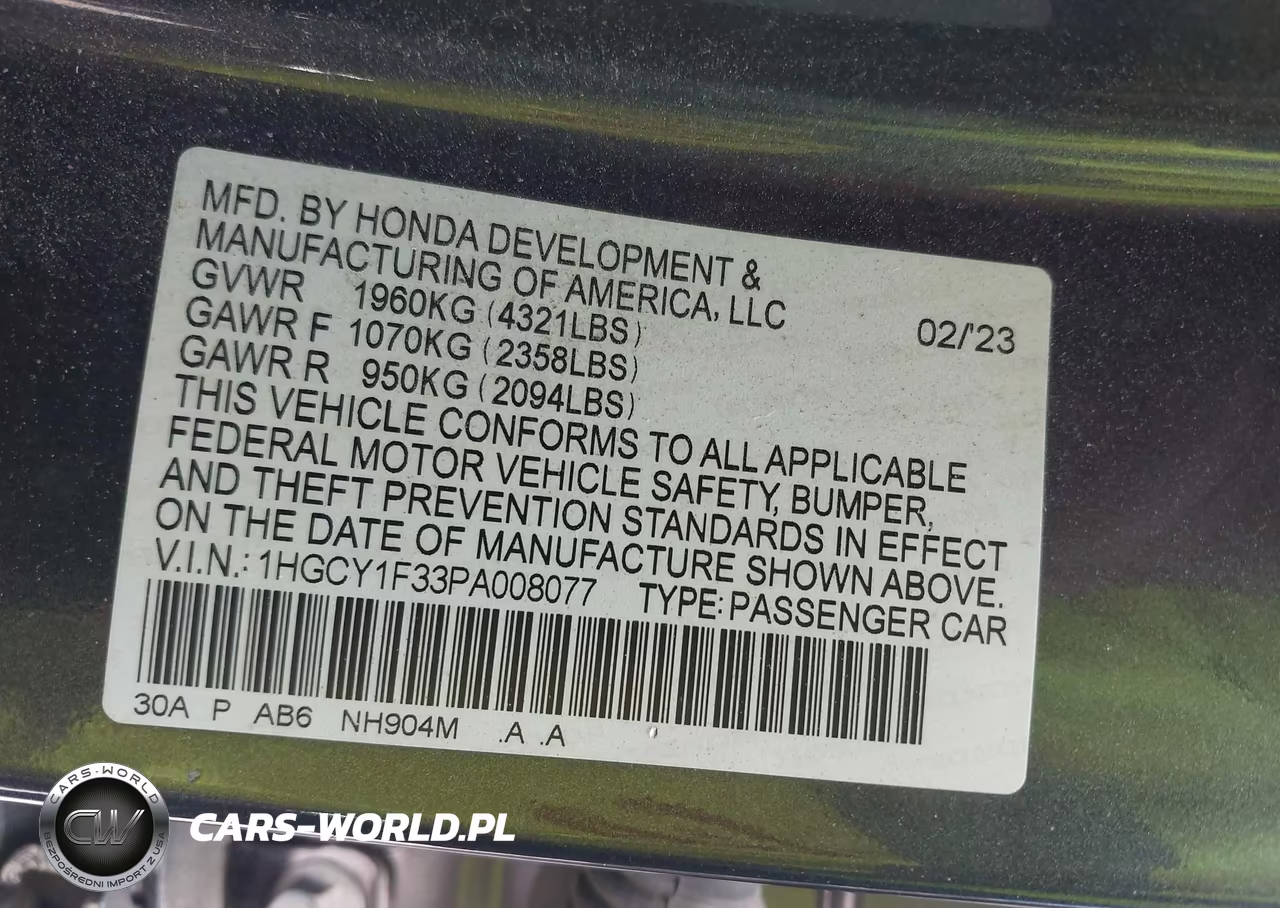 2023 Honda Accord Ex VIN:1HGCY1F33PA008077 - 9
