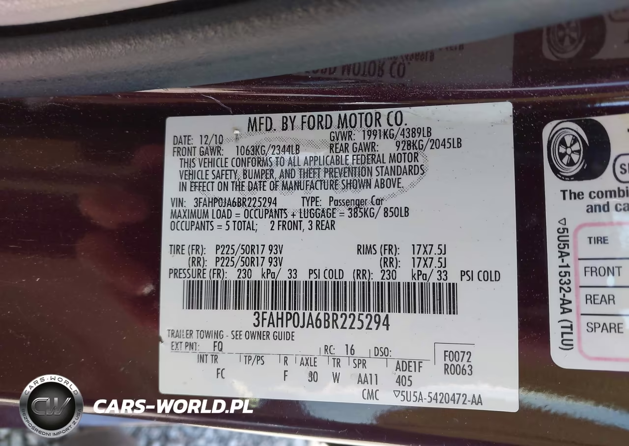 2011 Ford Fusion Sel VIN:3FAHP0JA6BR225294 - 9