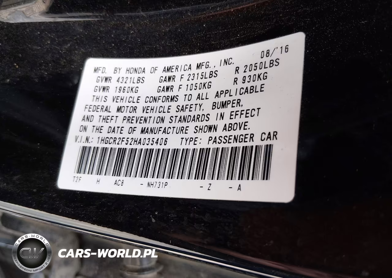 2017 Honda Accord Sport VIN:1HGCR2F52HA035406 - 9