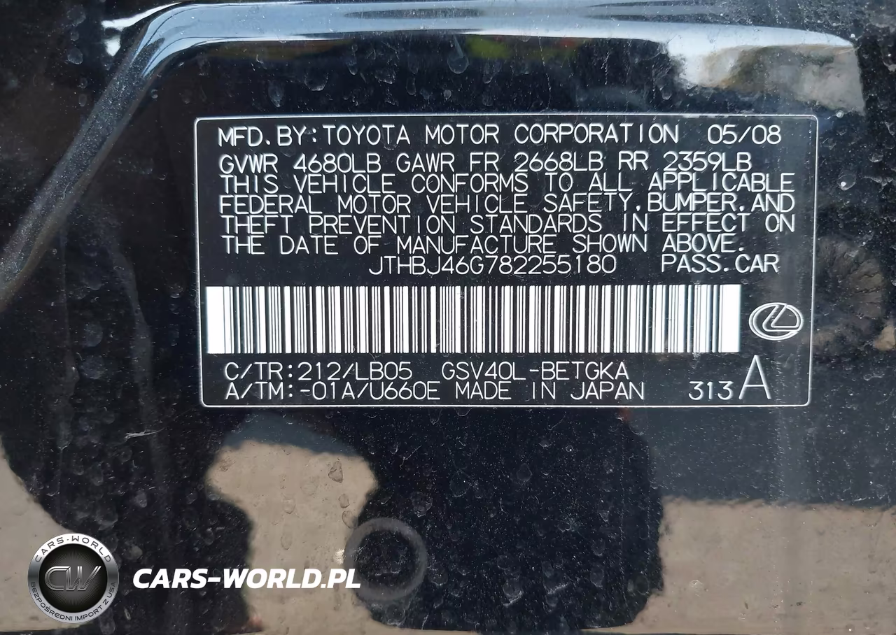2008 Lexus Es 350 VIN:JTHBJ46G782255180 - 9