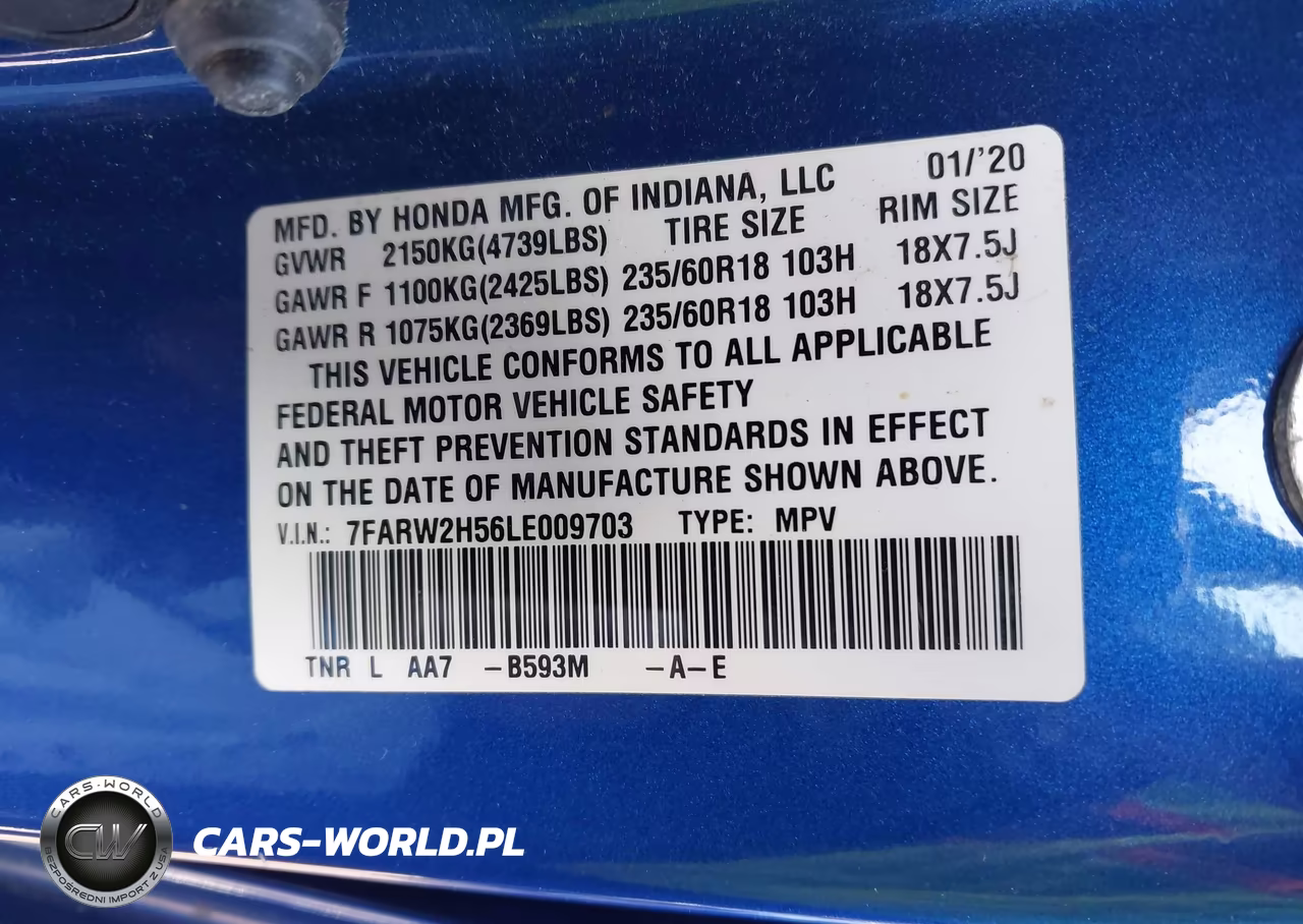 2020 Honda Cr-V Awd Ex VIN:7FARW2H56LE009703 - 9