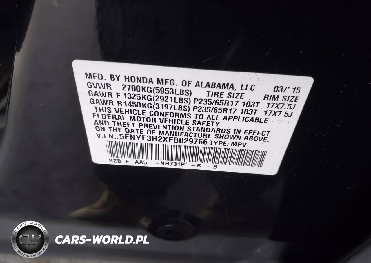 2015 Honda Pilot Lx VIN:5FNYF3H2XFB029766 - 9