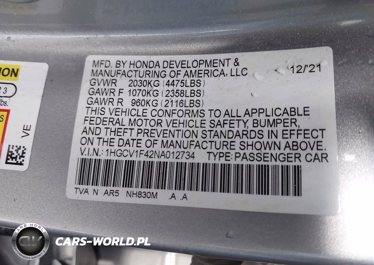 2022 Honda Accord Sport Special Edition VIN:1HGCV1F42NA012734 - 9