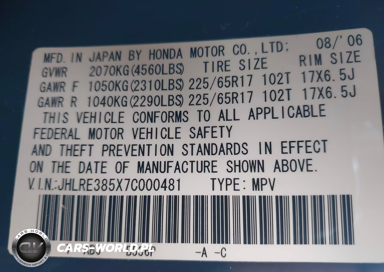 2007 Honda Cr-V Ex VIN:JHLRE385X7C000481 - 9