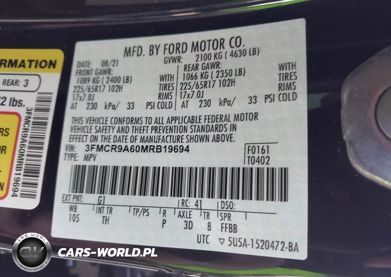2021 Ford Bronco Sport VIN:3FMCR9A60MRB19694 - 9