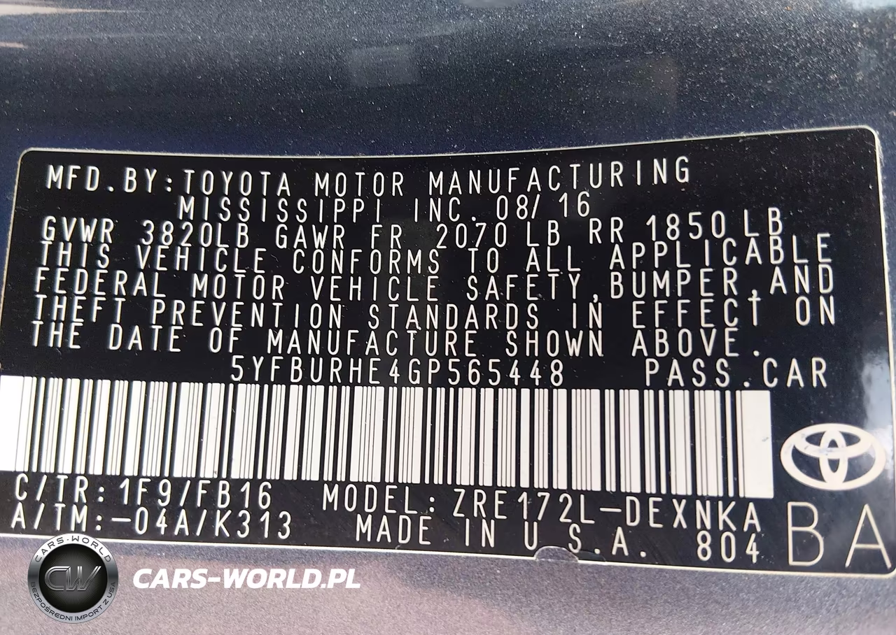 2016 Toyota Corolla Le VIN:5YFBURHE4GP565448 - 9