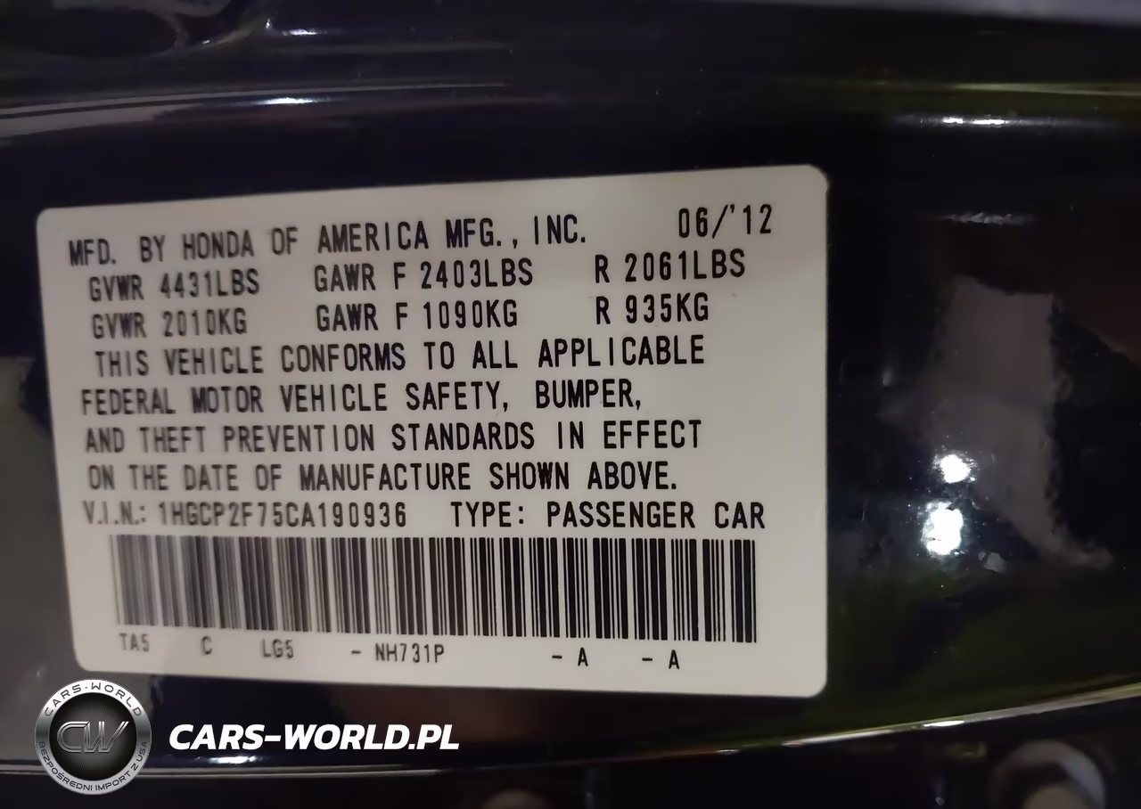 2012 Honda Accord 2.4 Ex VIN:1HGCP2F75CA190936 - 9