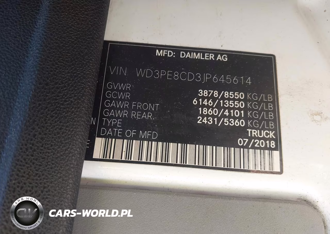 2018 Mercedes-Benz Sprinter 2500 High Roof V6 VIN:WD3PE8CD3JP645614 - 9