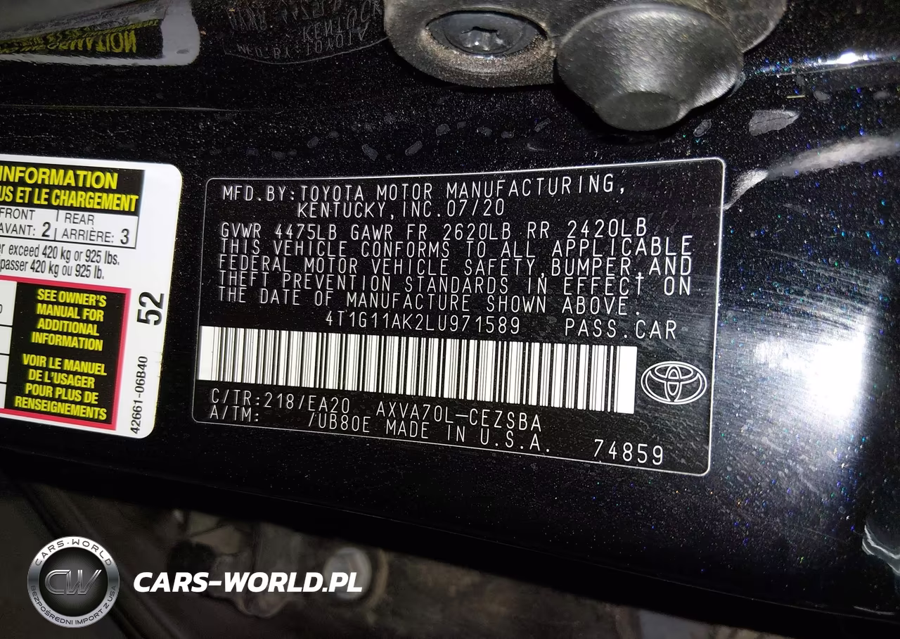 2020 Toyota Camry Se VIN:4T1G11AK2LU971589 - 9