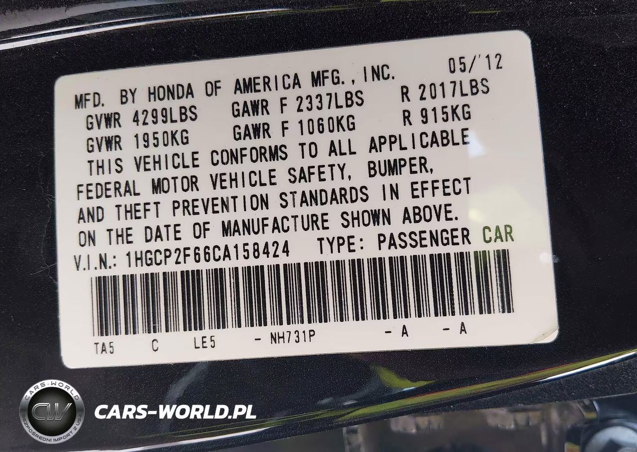 2012 Honda Accord 2.4 Se VIN:1HGCP2F66CA158424 - 9
