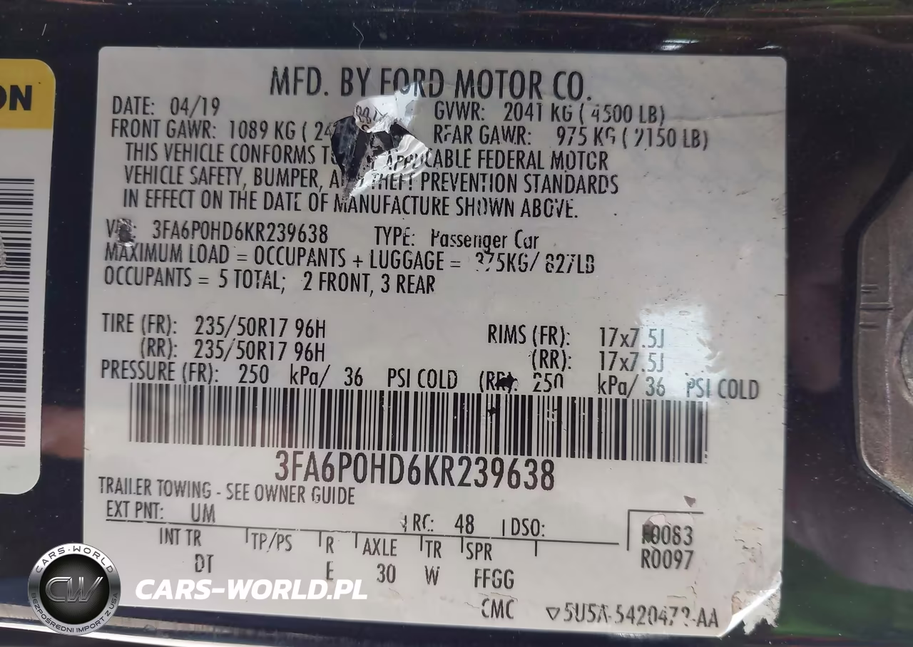 2019 Ford Fusion Se VIN:3FA6P0HD6KR239638 - 9