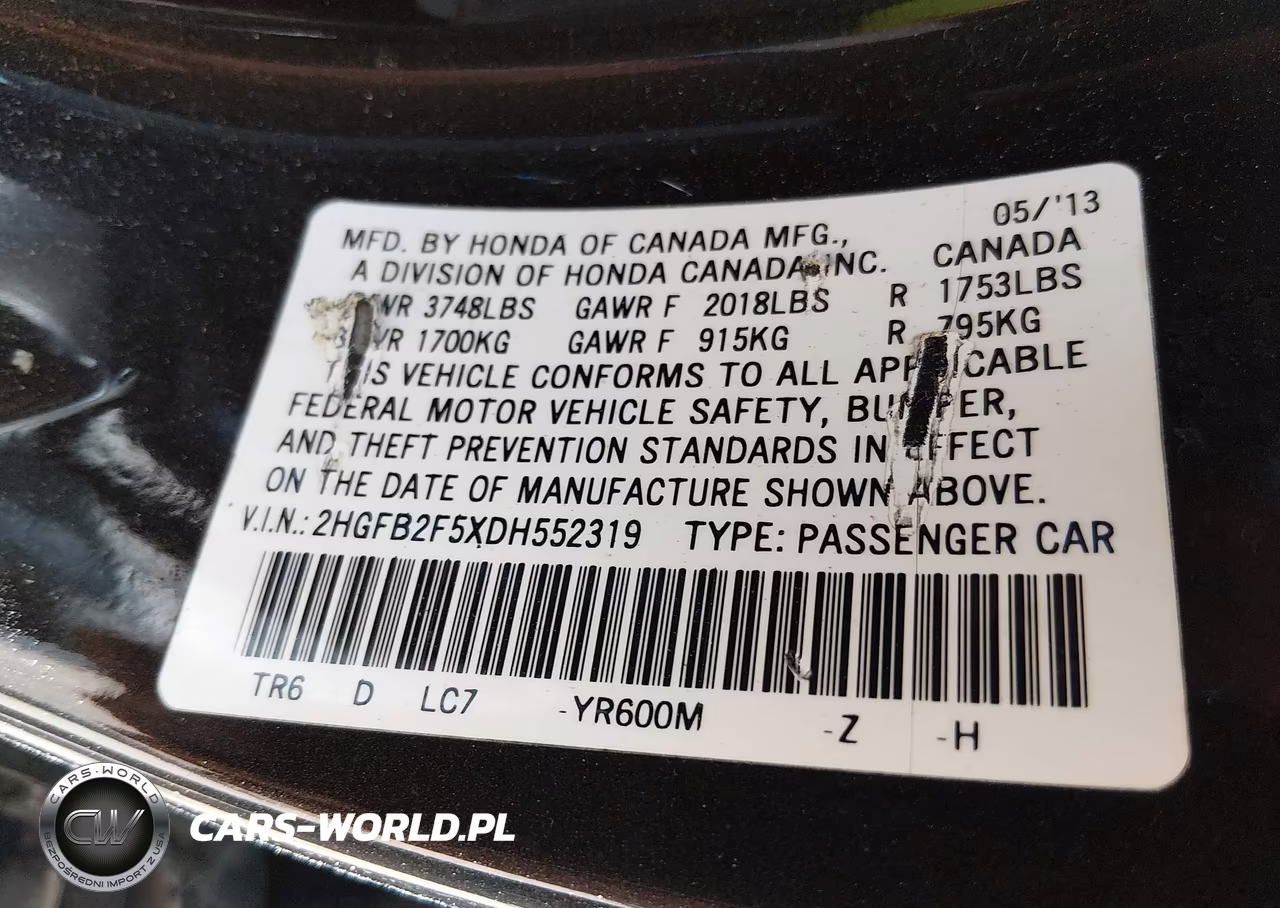 2013 Honda Civic Lx VIN:2HGFB2F5XDH552319 - 9
