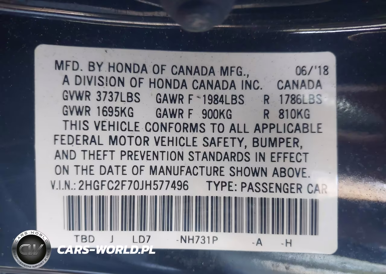2018 Honda Civic Ex VIN:2HGFC2F70JH577496 - 9