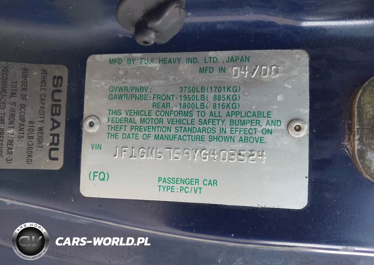 2000 Subaru Impreza 2.5Rs VIN:JF1GM6759YG403524 - 9