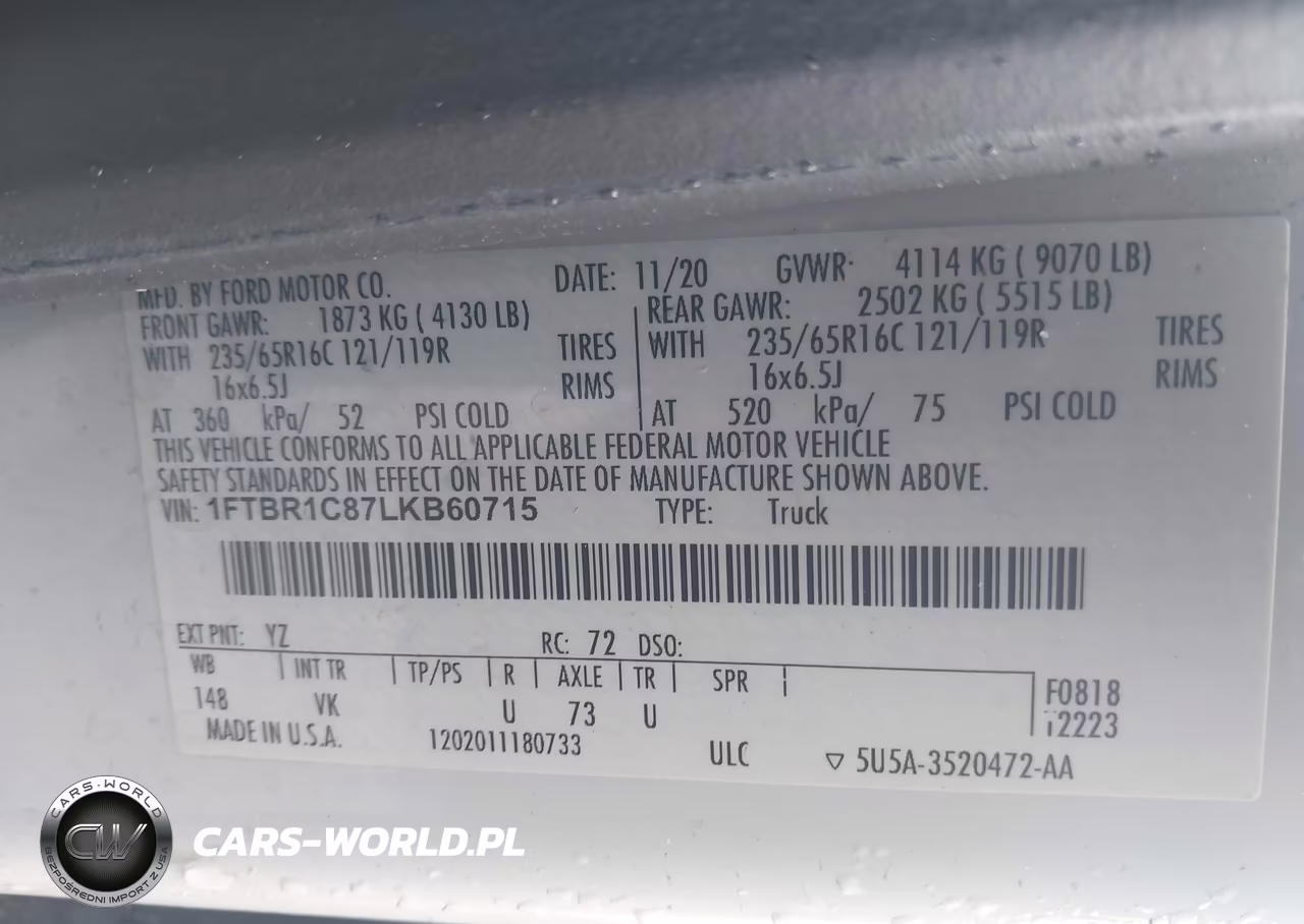 2020 Ford Transit-250 VIN:1FTBR1C87LKB60715 - 9