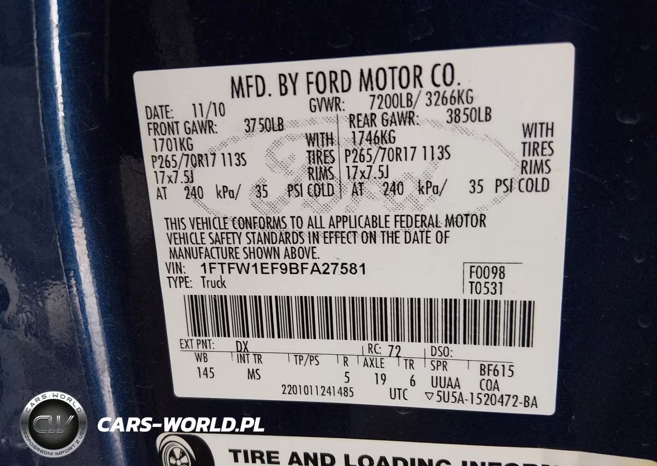 2011 Ford F-150 Xlt VIN:1FTFW1EF9BFA27581 - 9