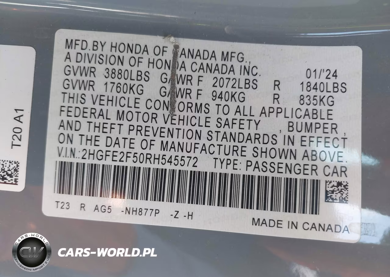 2024 Honda Civic Sport VIN:2HGFE2F50RH545572 - 9