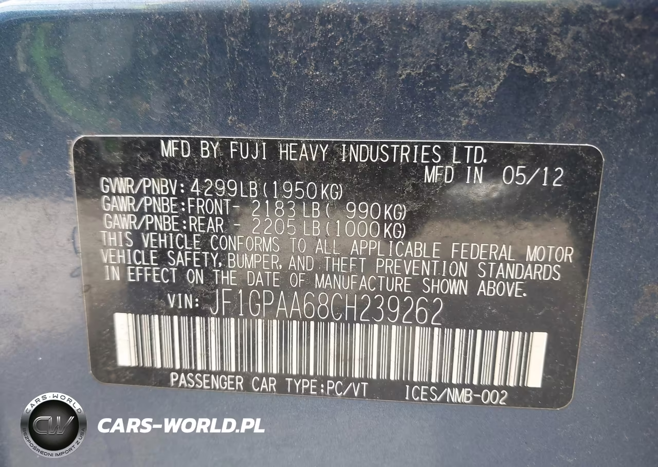 2012 Subaru Impreza 2.0I VIN:JF1GPAA68CH239262 - 9
