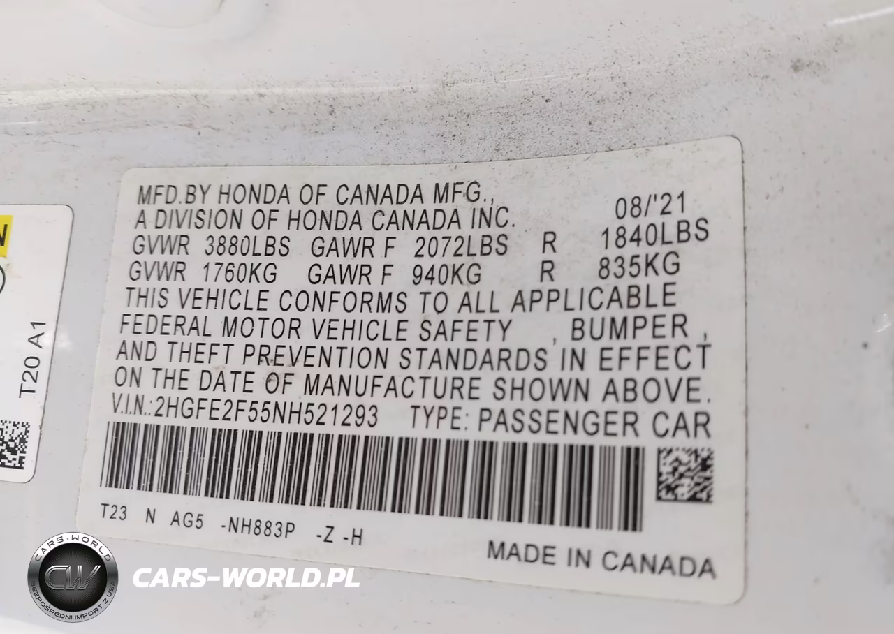 2022 Honda Civic Sport VIN:2HGFE2F55NH521293 - 9