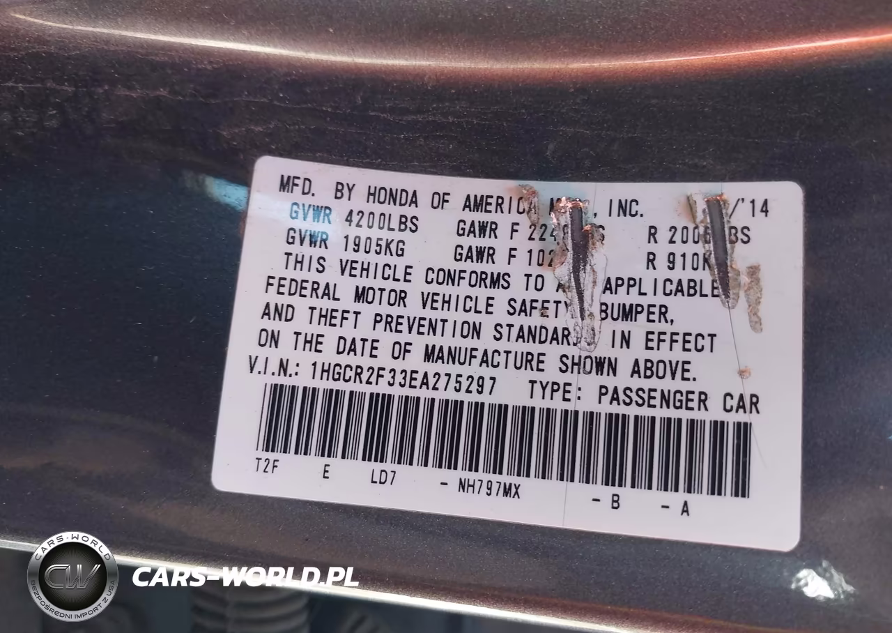 2014 Honda Accord Lx VIN:1HGCR2F33EA275297 - 9