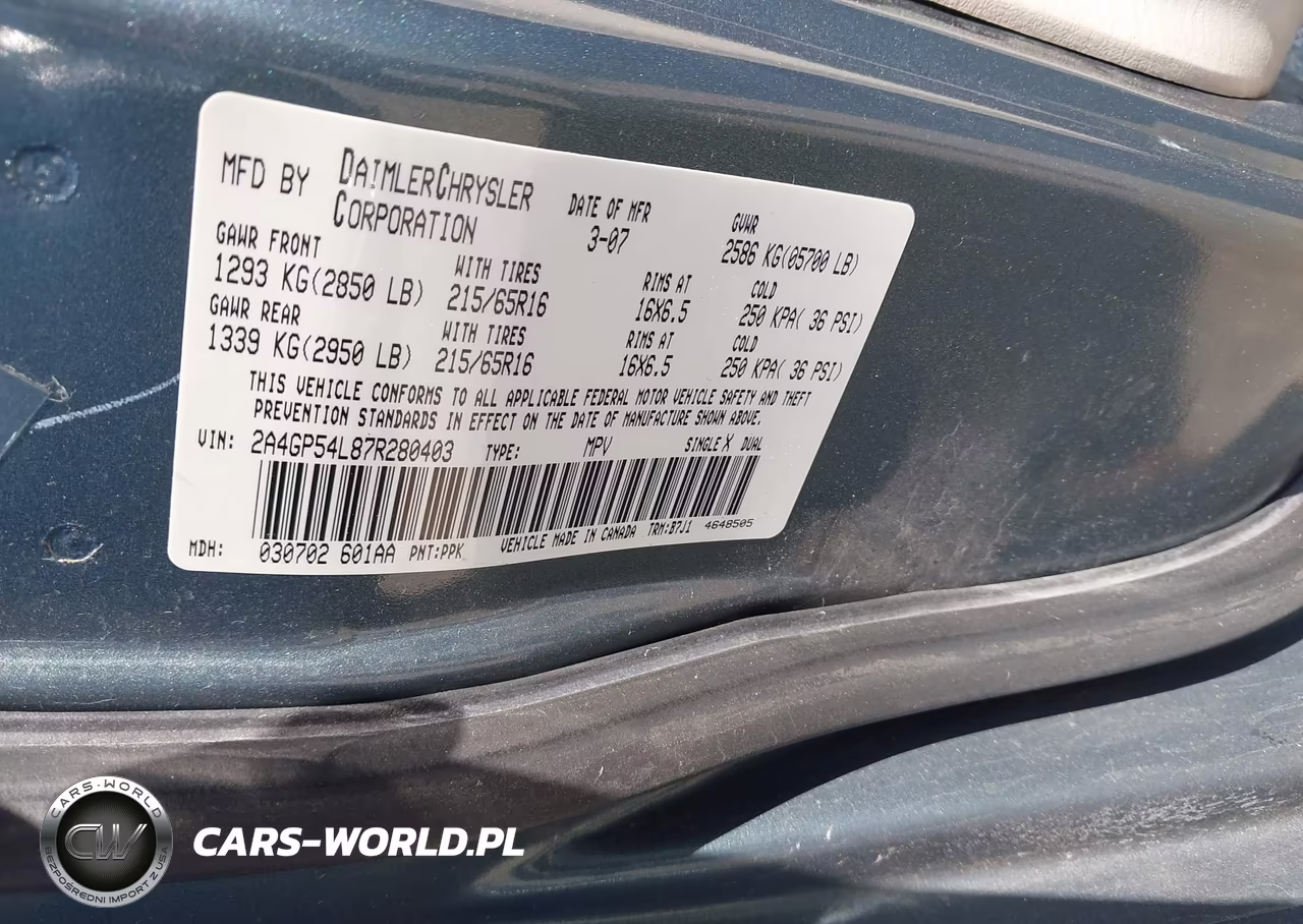 2007 Chrysler Town & Country Touring VIN:2A4GP54L87R280403 - 9