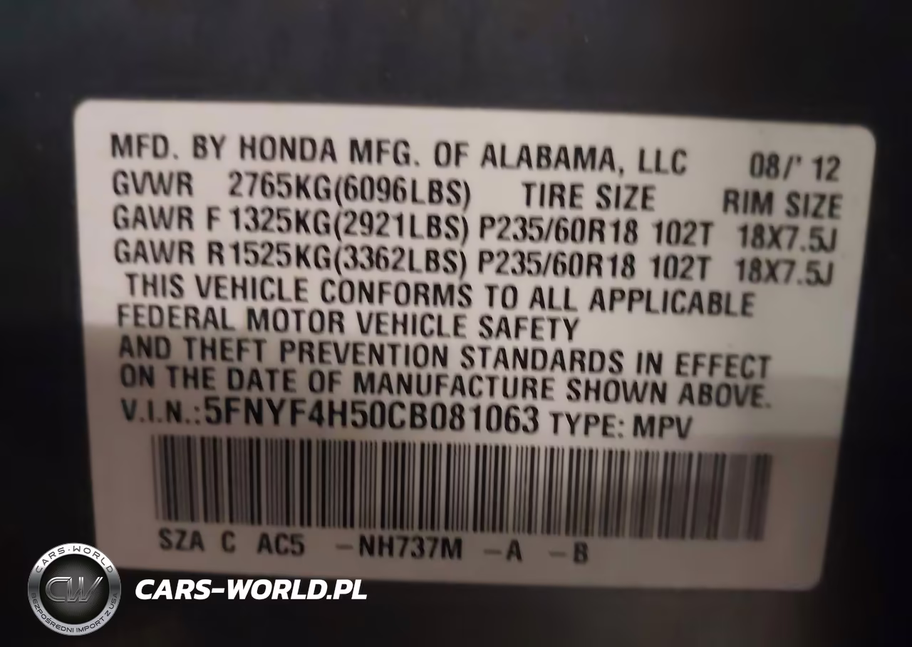2012 Honda Pilot Ex-L VIN:5FNYF4H50CB081063 - 9