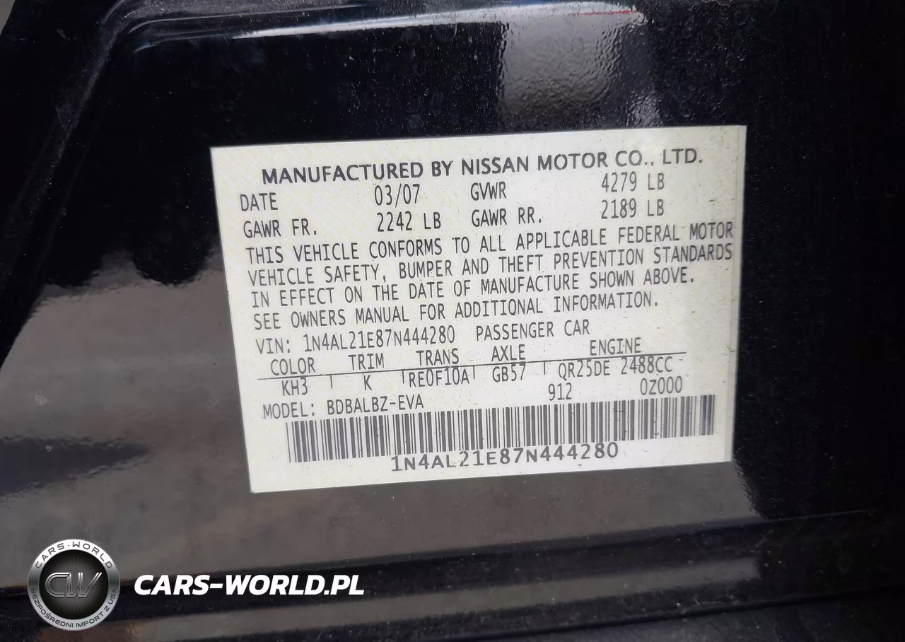 2007 Nissan Altima 2.5 S VIN:1N4AL21E87N444280 - 9