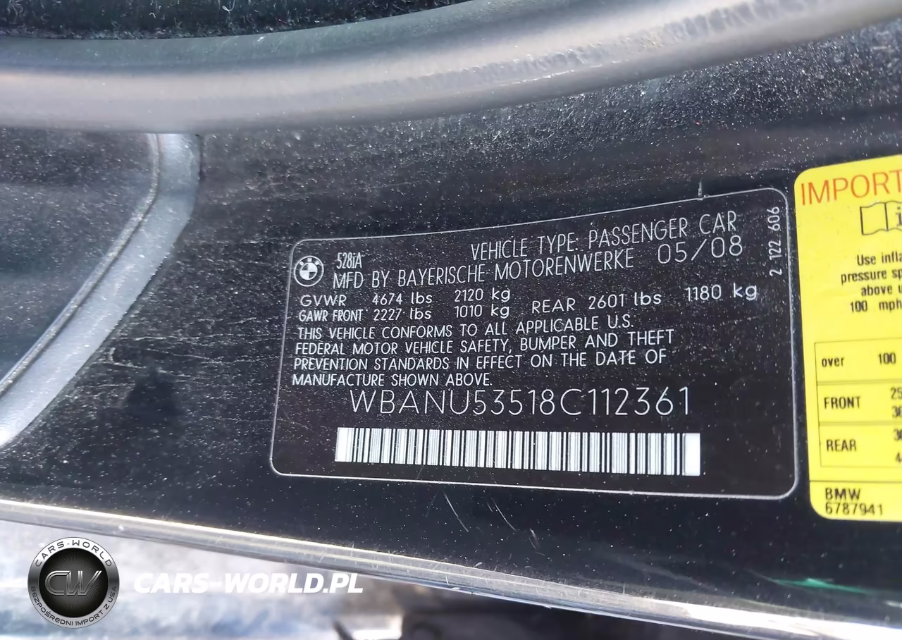 2008 BMW 528I VIN:WBANU53518C112361 - 9