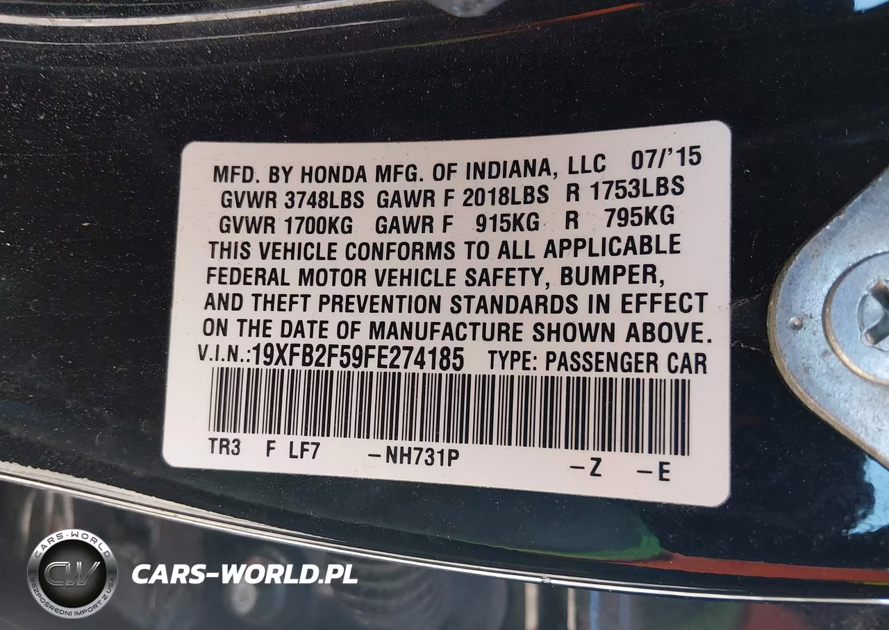 2015 Honda Civic Lx VIN:19XFB2F59FE274185 - 9