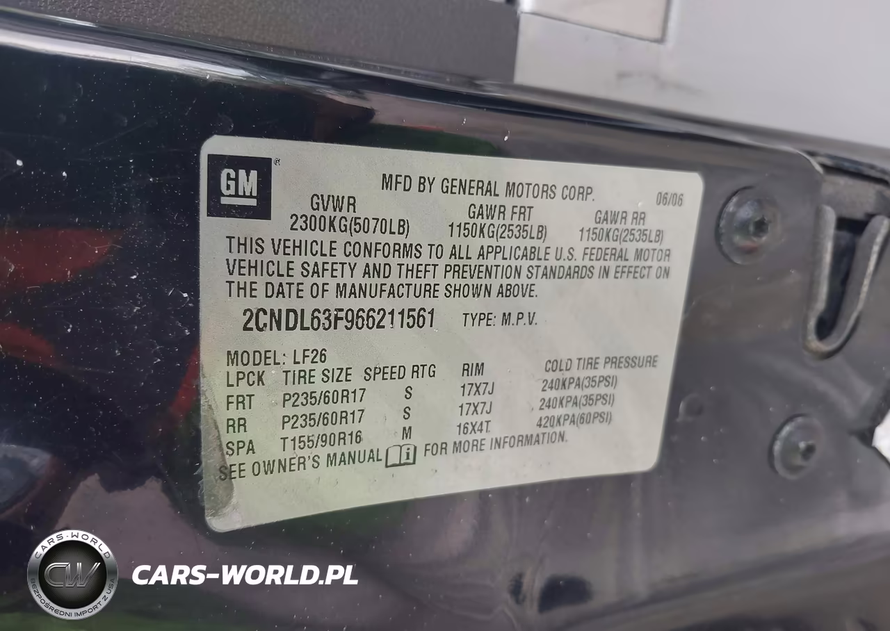 2006 Chevrolet Equinox Lt VIN:2CNDL63F966211561 - 9