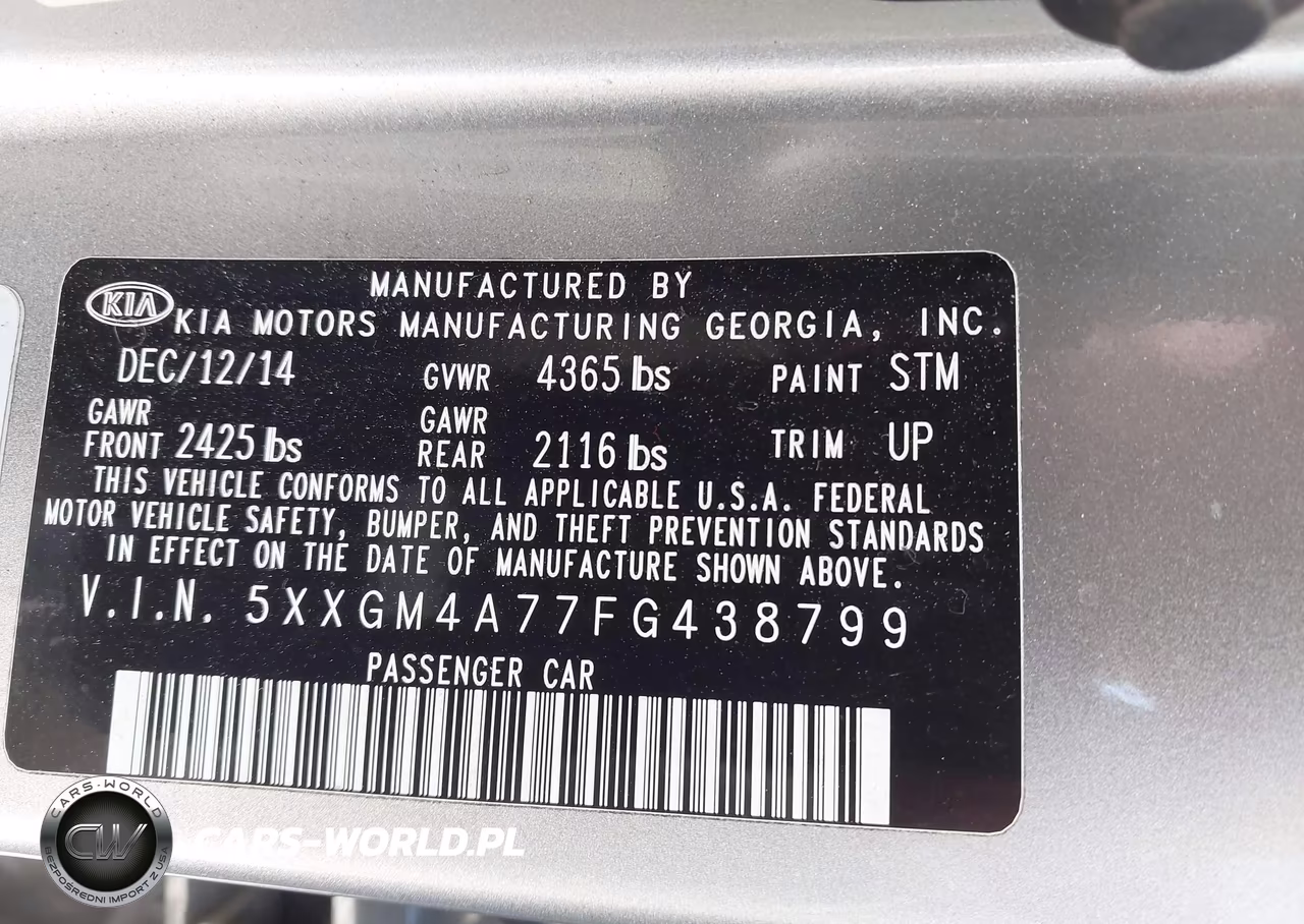 2015 Kia Optima Lx VIN:5XXGM4A77FG438799 - 9