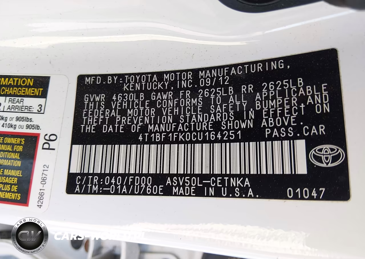 2012 Toyota Camry Le VIN:4T1BF1FK0CU164251 - 9