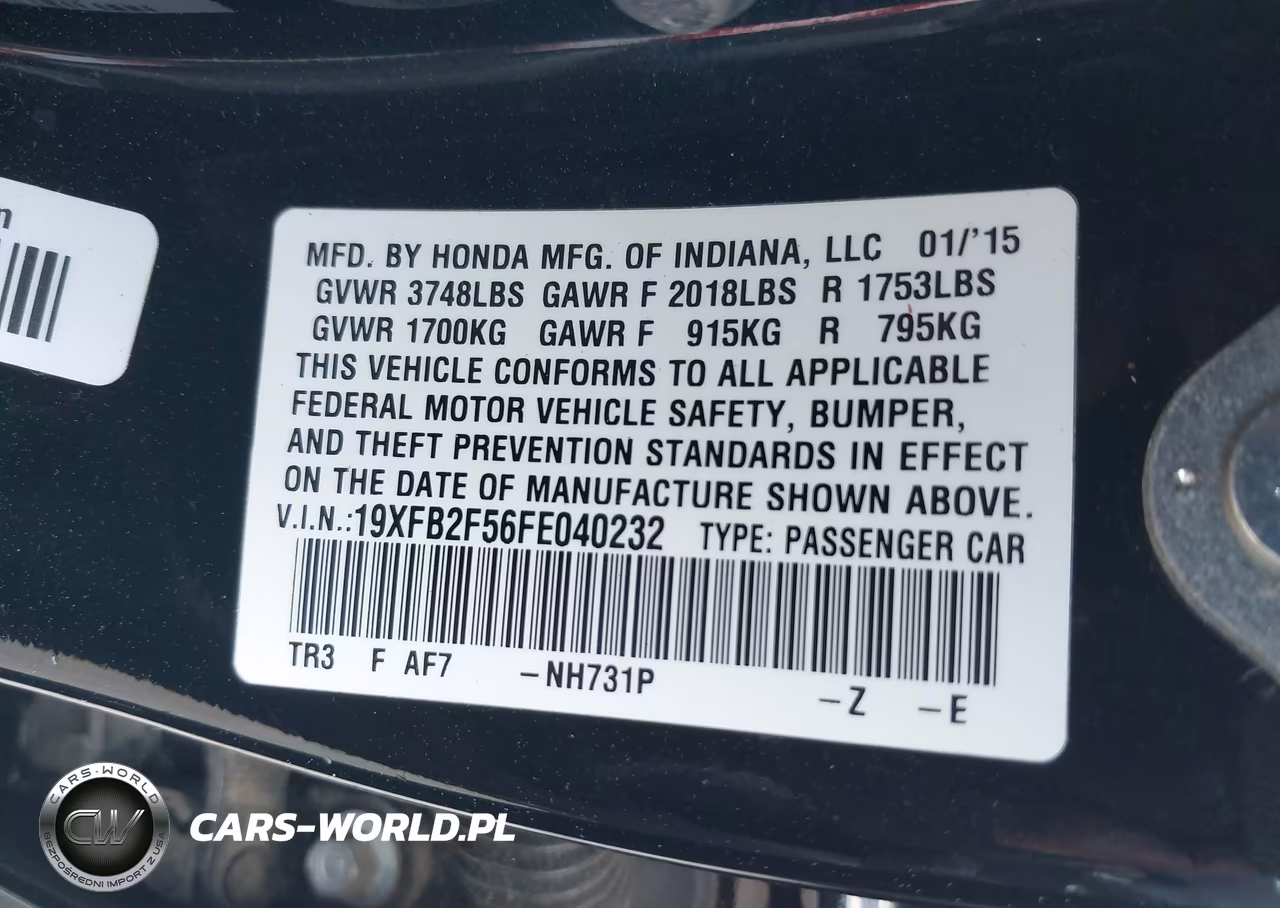 2015 Honda Civic Lx VIN:19XFB2F56FE040232 - 9
