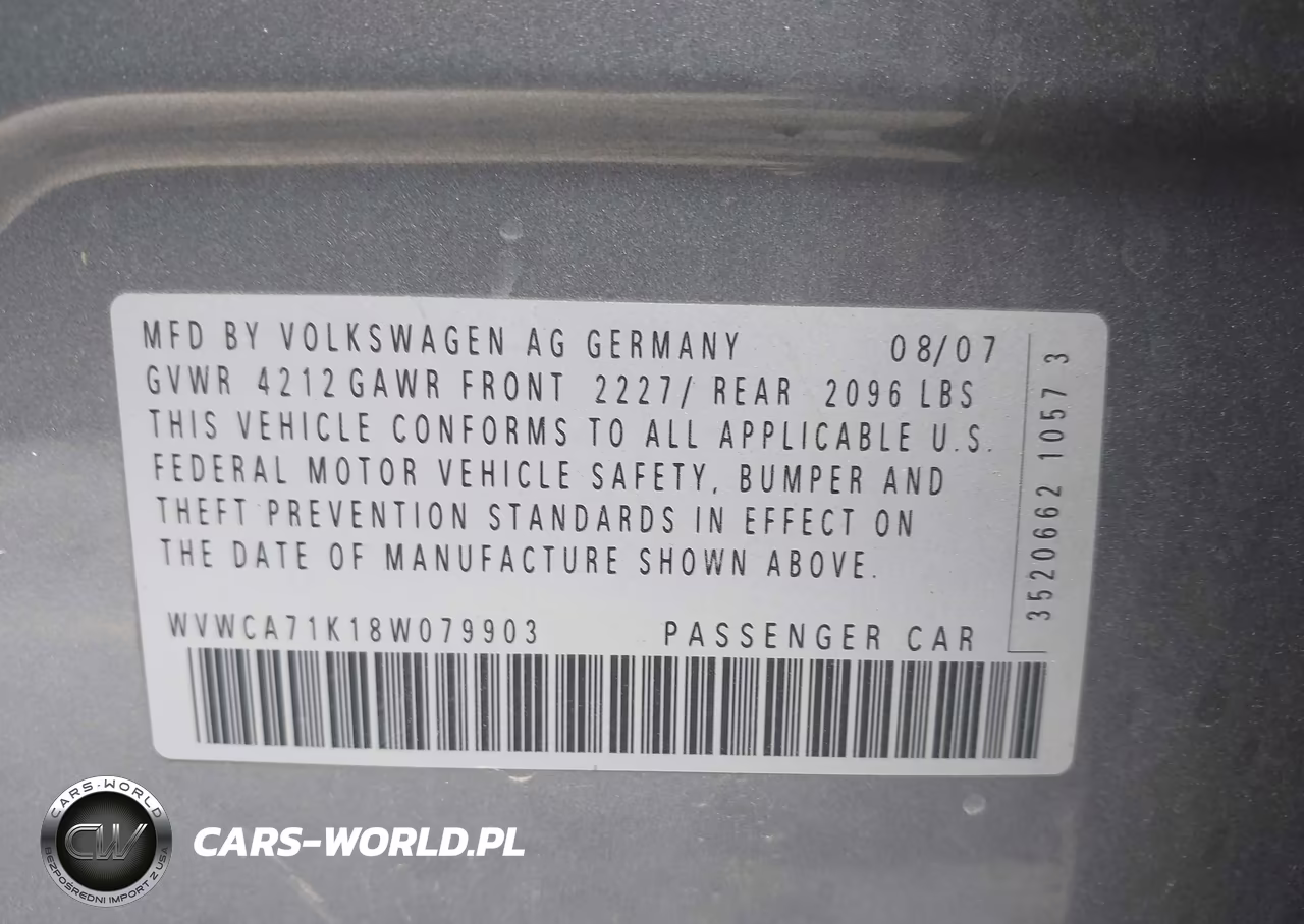 2008 Volkswagen Rabbit S VIN:WVWCA71K18W079903 - 9