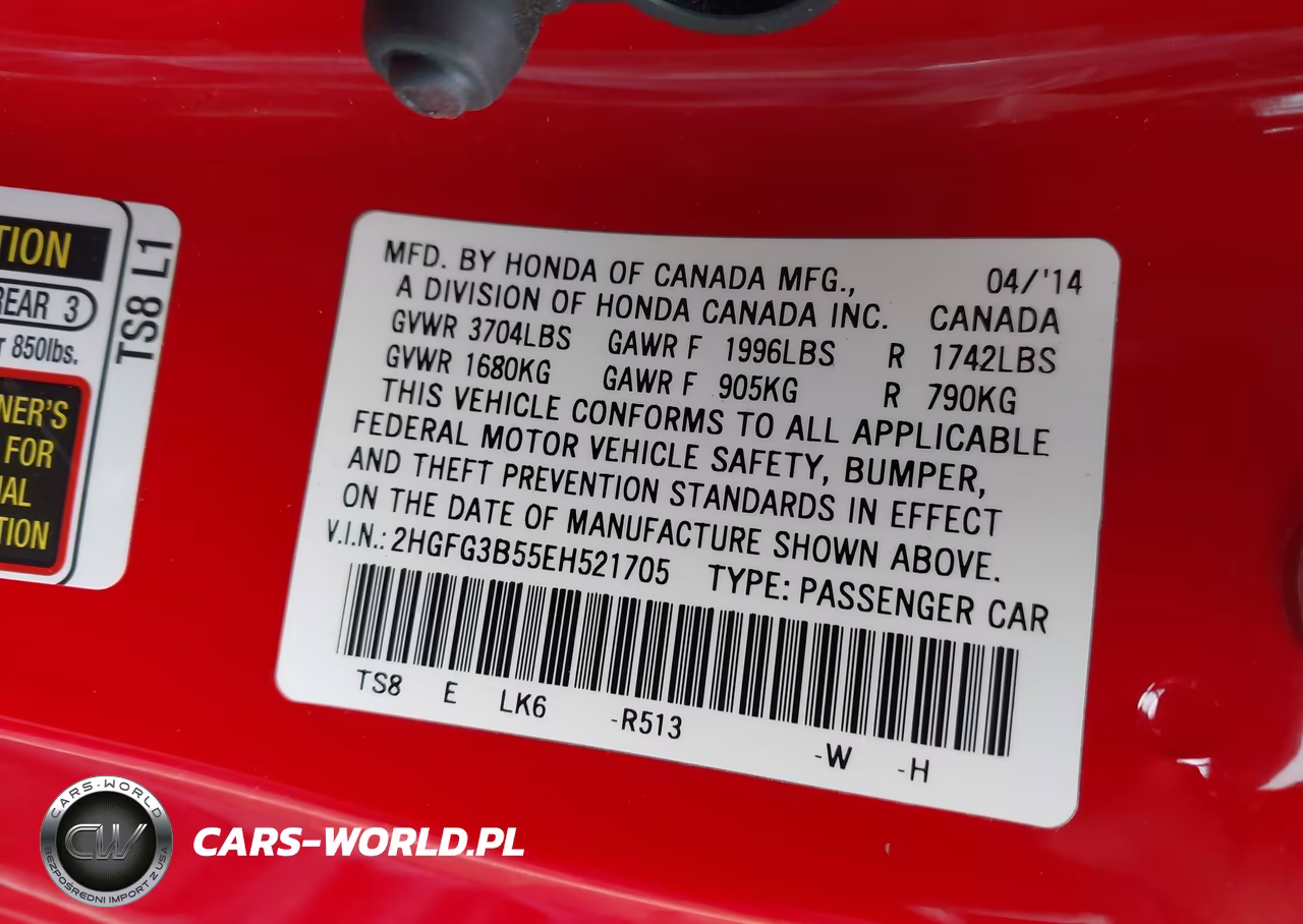 2014 Honda Civic Lx VIN:2HGFG3B55EH521705 - 9