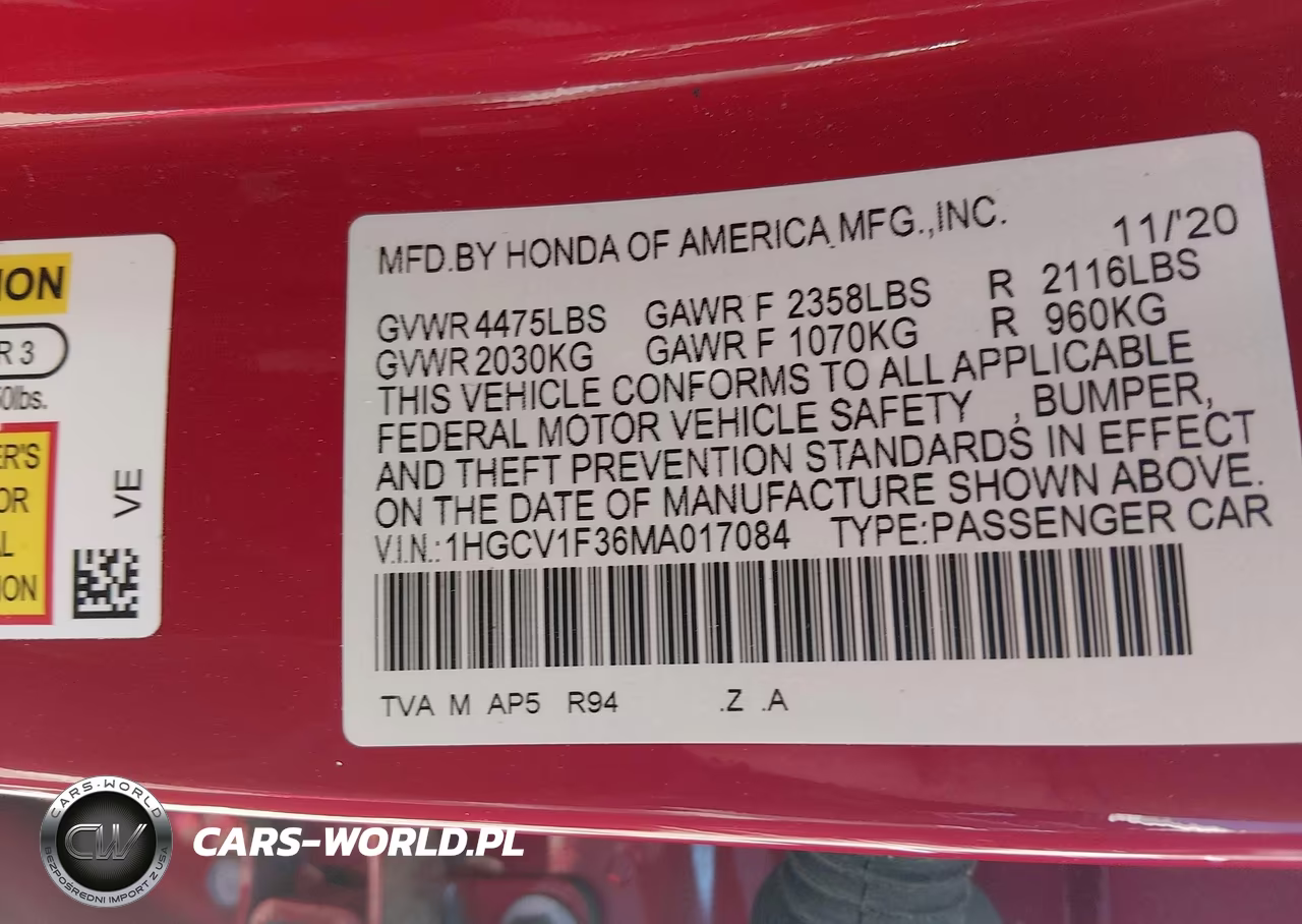 2021 Honda Accord Sport VIN:1HGCV1F36MA017084 - 9