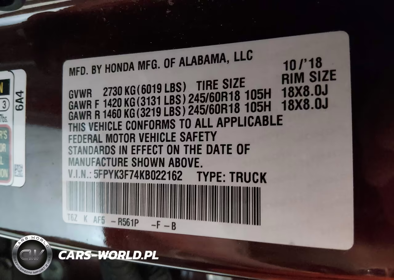 2019 Honda Ridgeline Rtl-E VIN:5FPYK3F74KB022162 - 9