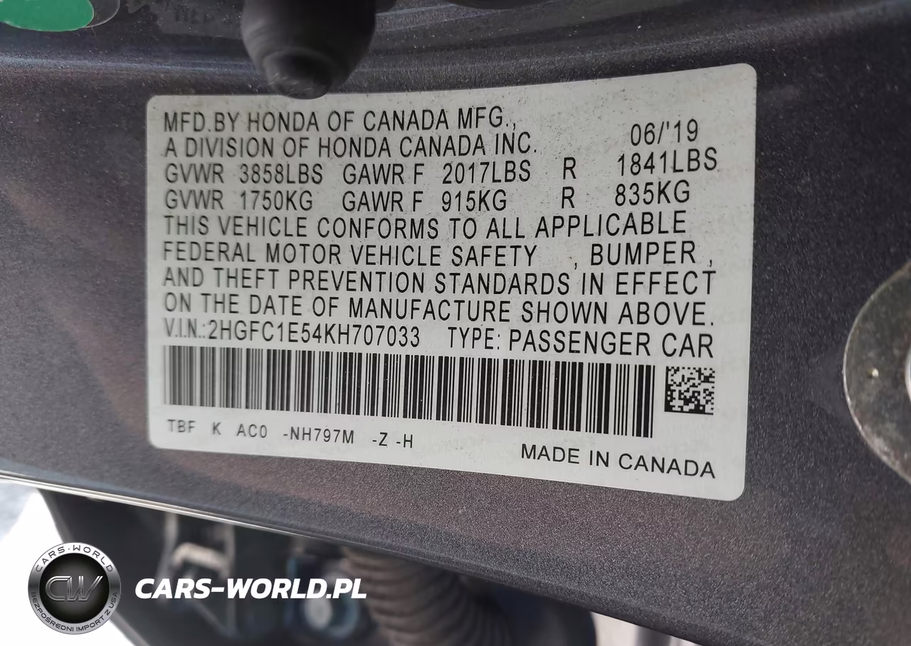 2019 Honda Civic Si VIN:2HGFC1E54KH707033 - 9