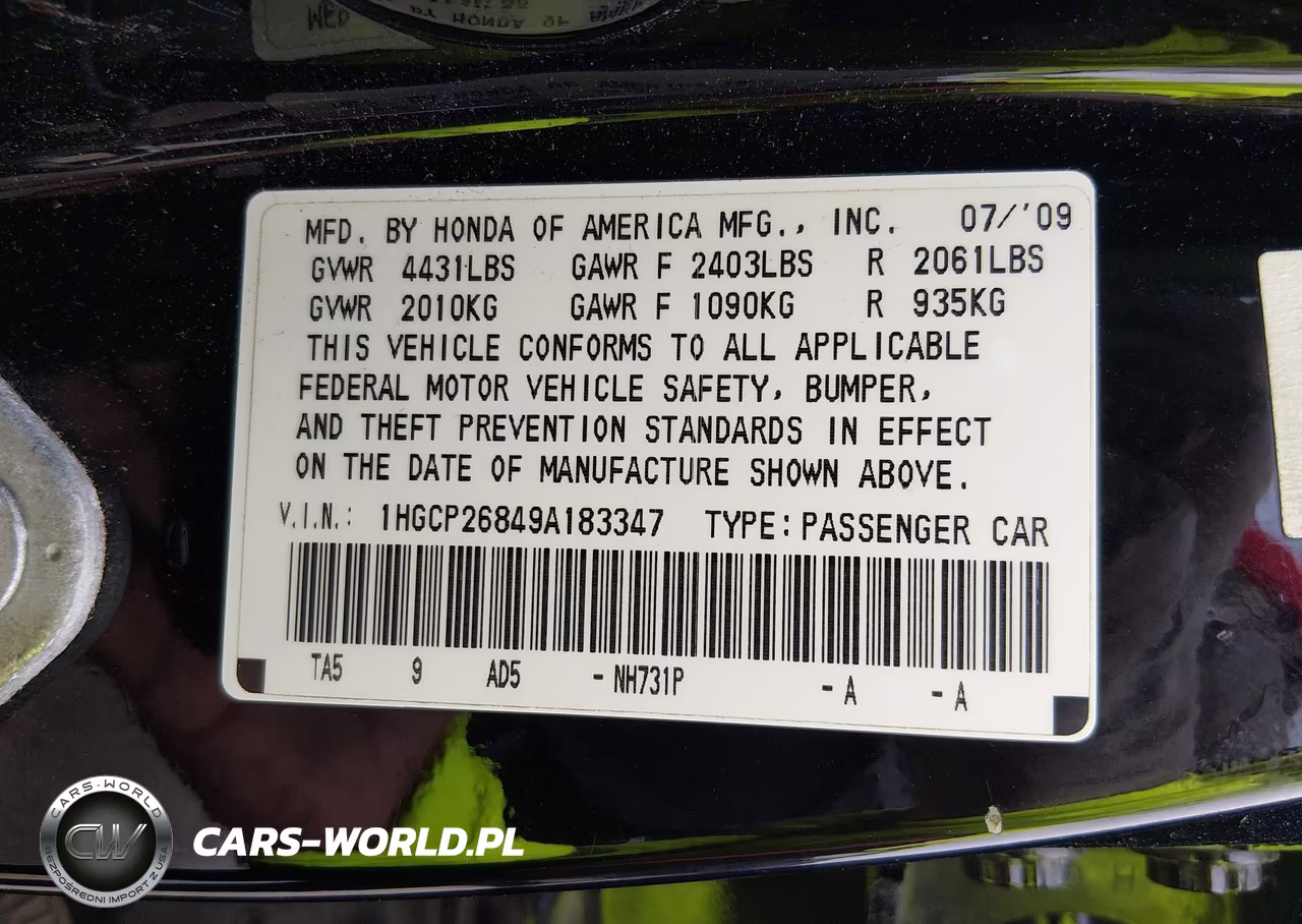 2009 Honda Accord 3.5 Ex-L VIN:1HGCP36809A043205 - 9