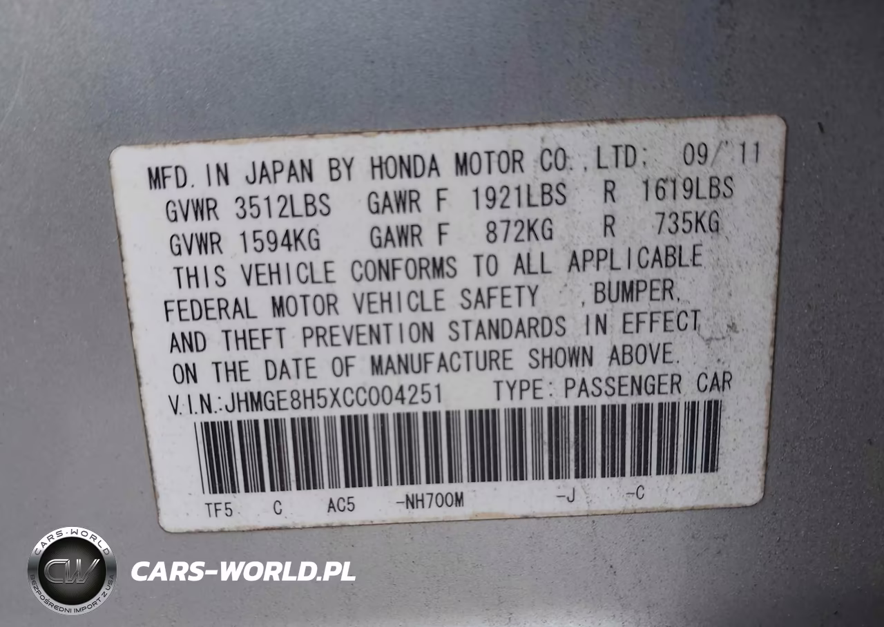 2012 Honda Fit Sport VIN:JHMGE8H5XCC004251 - 9