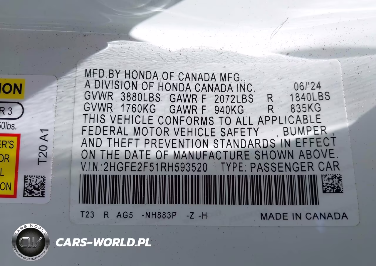2024 Honda Civic Sport VIN:2HGFE2F51RH593520 - 9