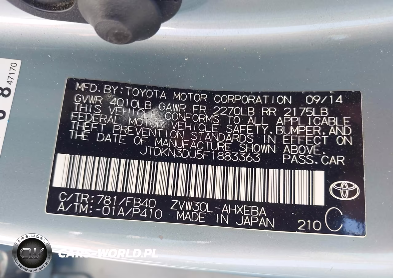 2015 Toyota Prius Two VIN:JTDKN3DU5F1883363 - 9