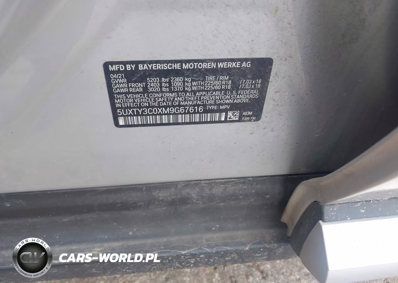 2021 BMW X3 Sdrive30I VIN:5UXTY3C0XM9G67616 - 9