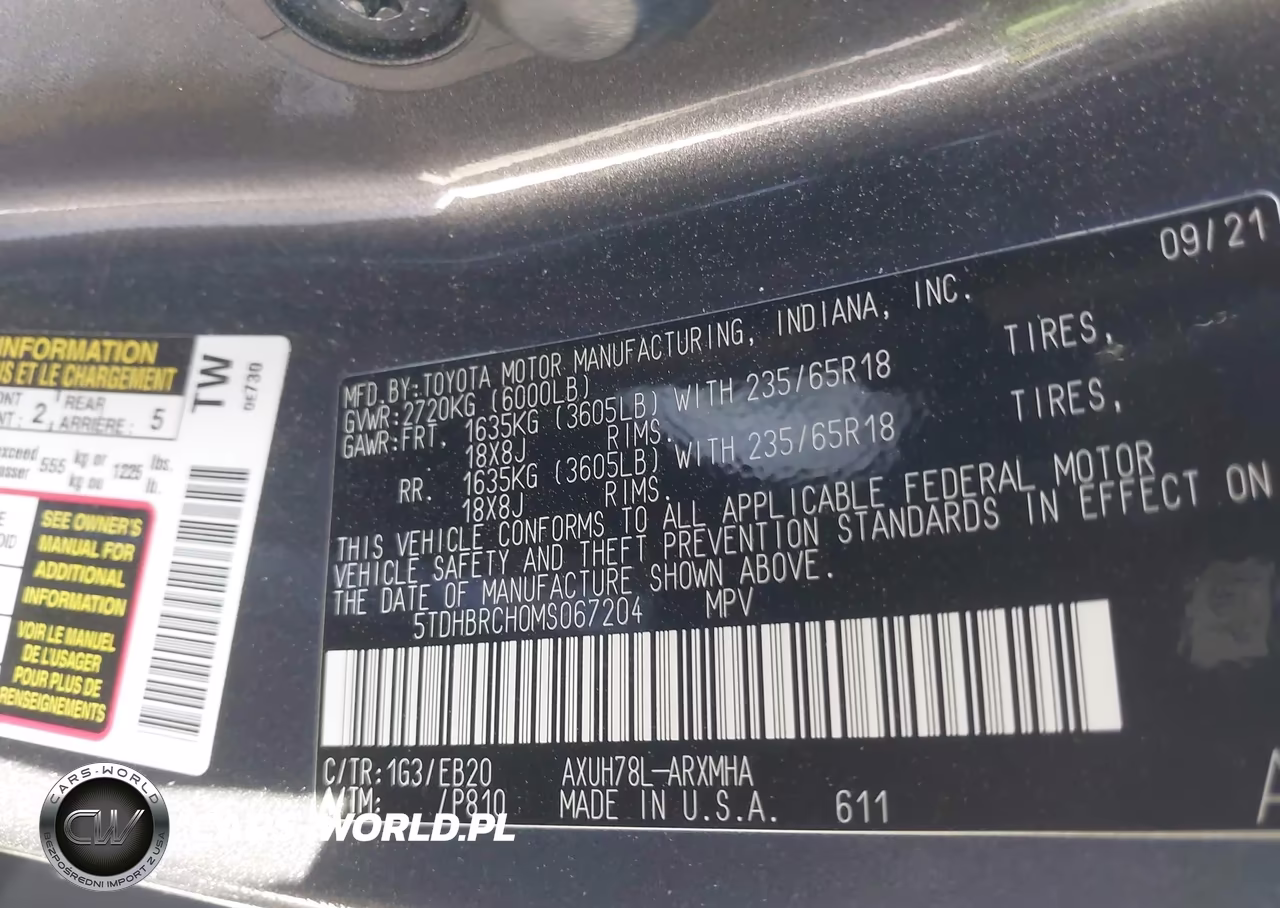 2021 Toyota Highlander Hybrid Xle VIN:5TDHBRCH0MS067204 - 9