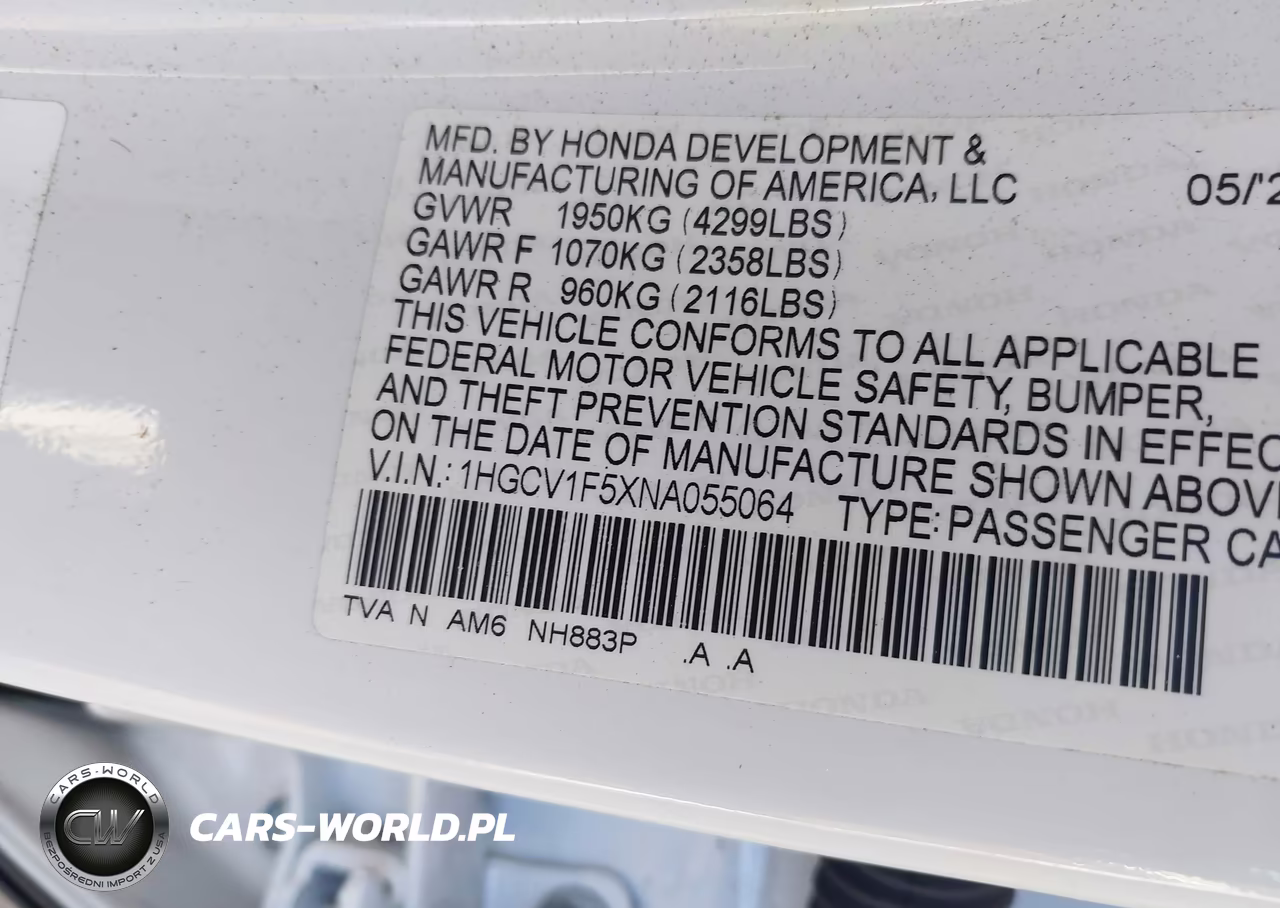 2022 Honda Accord Ex-L VIN:1HGCV1F5XNA055064 - 9
