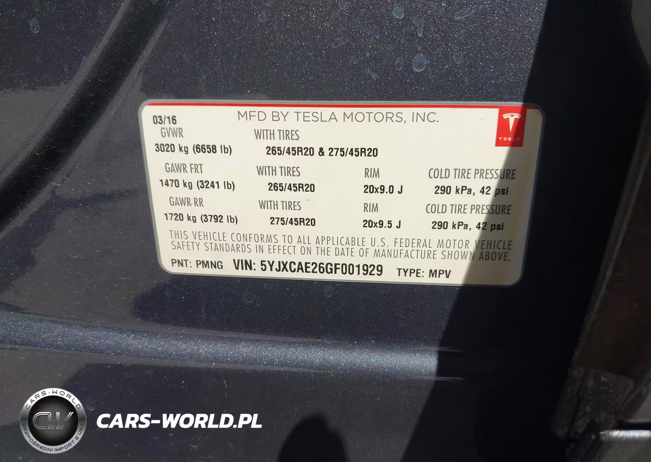 2016 Tesla Model X 60D-70D-75D-90D VIN:5YJXCAE26GF001929 - 9