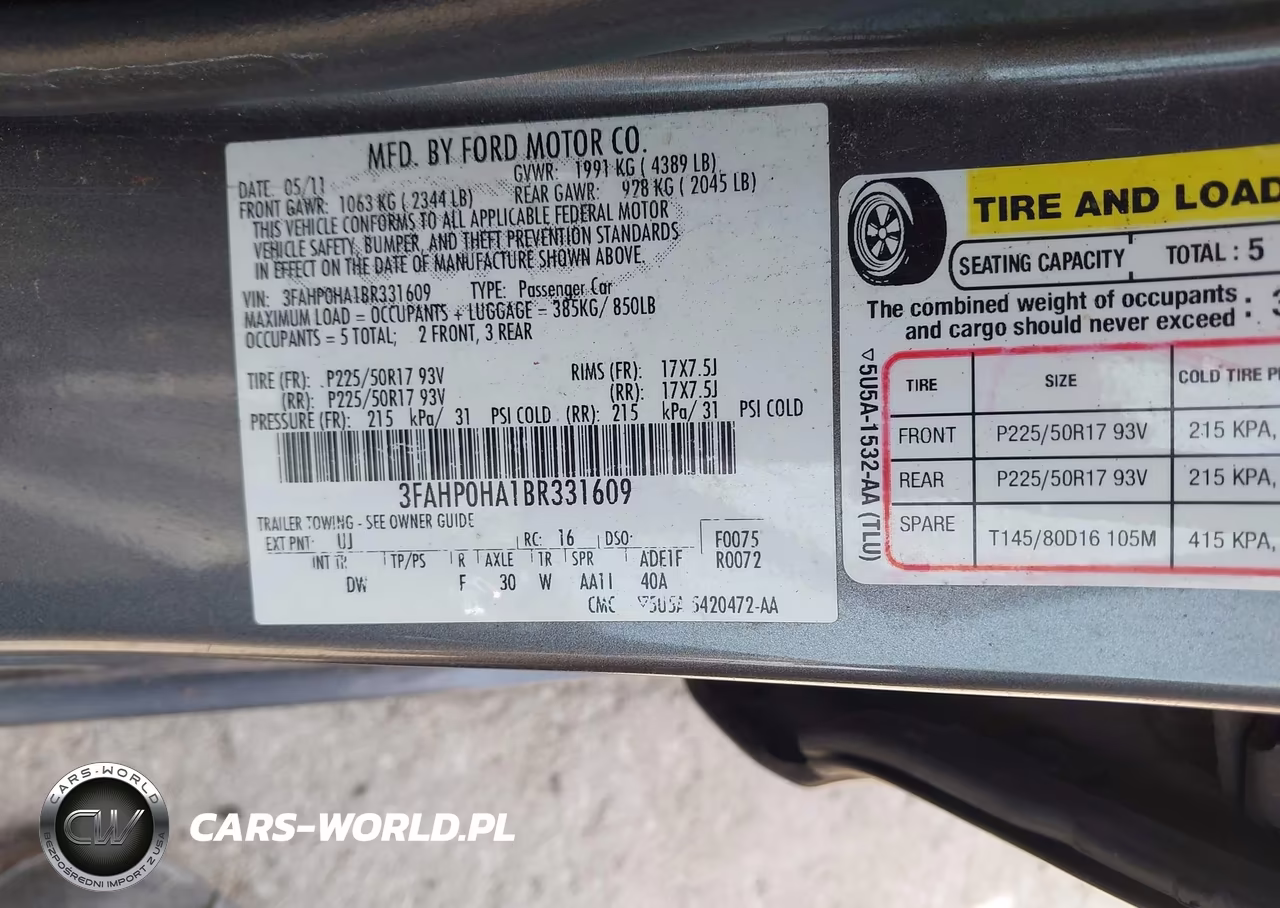2011 Ford Fusion Se VIN:3FAHP0HA1BR331609 - 9