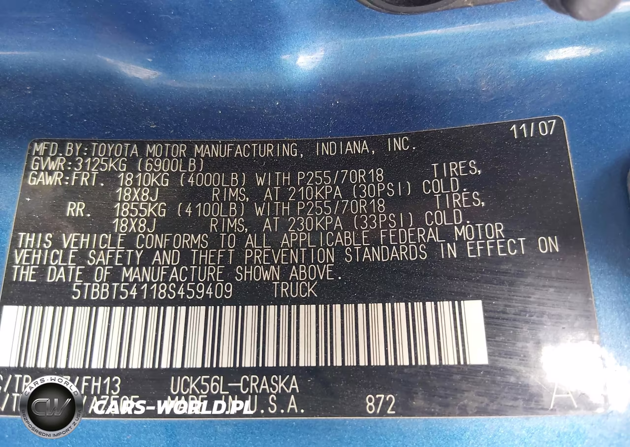2008 Toyota Tundra Base 4.7L V8 VIN:5TBBT54118S459409 - 9