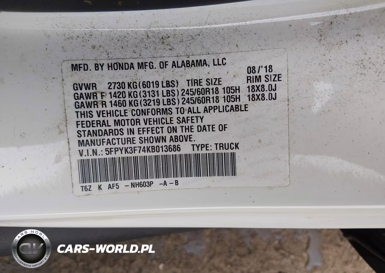 2019 Honda Ridgeline Rtl-E VIN:5FPYK3F74KB013686 - 9