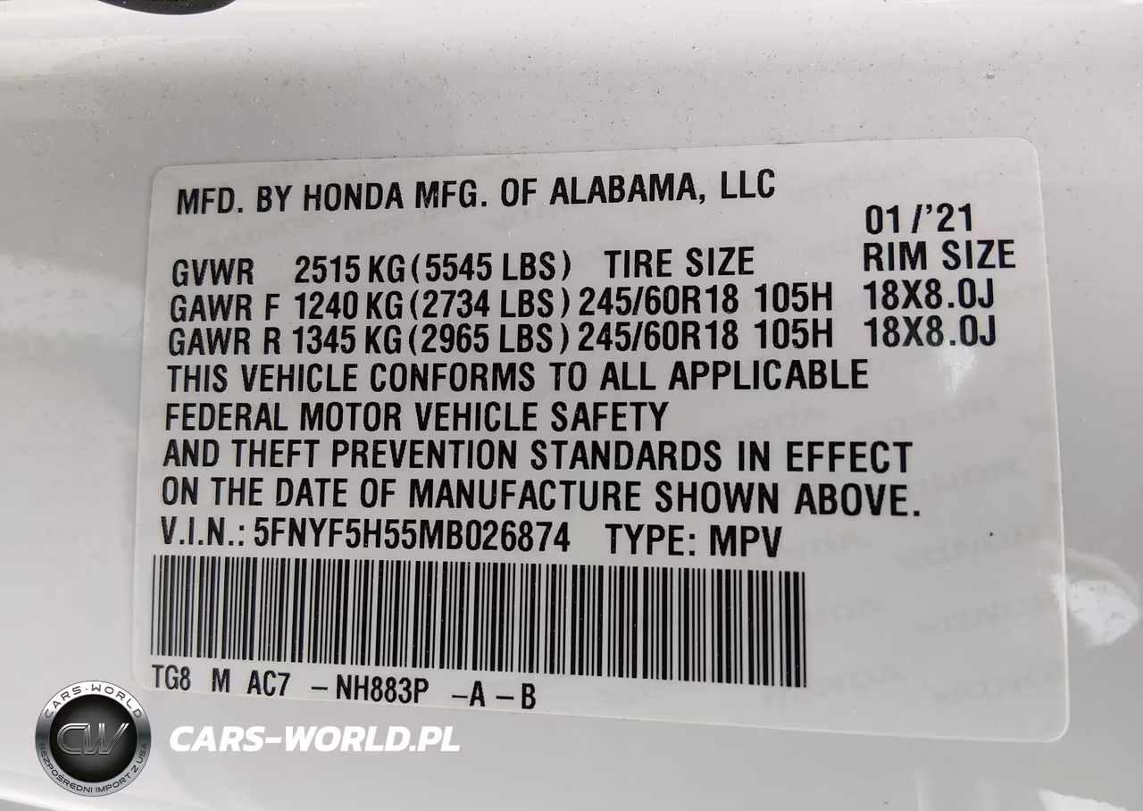 2021 Honda Pilot 2Wd Ex-L VIN:5FNYF5H55MB026874 - 9